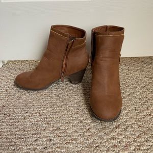 Brown, zip-up booties